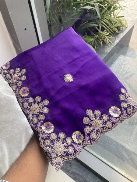 Refined Purple Designer Satin Chiffon Saree with Mono Banglory Silk Blouse  Designer Wedding Sarees Wholesale
