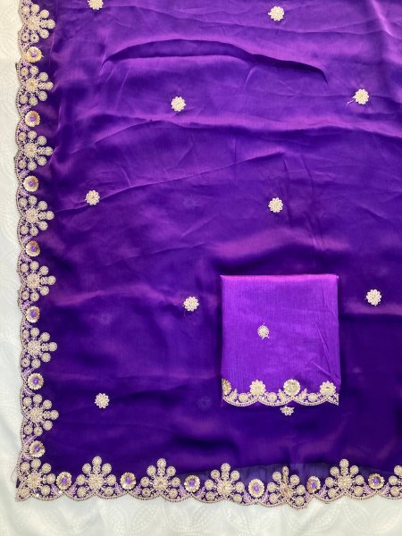 Refined Purple Designer Satin Chiffon Saree with Mono Banglory Silk Blouse  Designer Wedding Sarees Wholesale