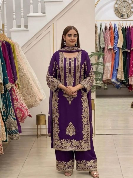 Refined Purple Georgette Kurti With Pant Using Sequence Work For Women Ready To Wear Suit