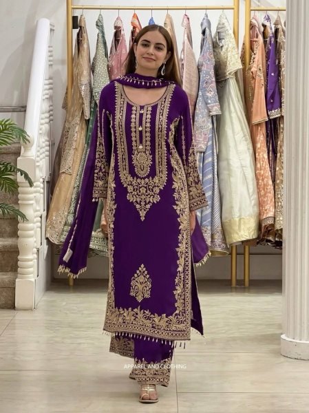 Refined Purple Georgette Kurti With Pant Using Sequence Work For Women Ready To Wear Collection