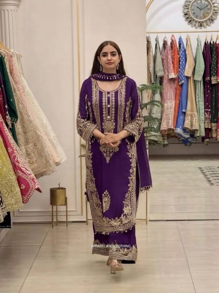 Refined Purple Georgette Kurti With Pant Using Sequence Work For Women Ready To Wear Collection