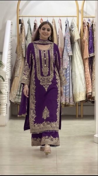 Refined Purple Georgette Kurti With Pant Using Sequence Work For Women Ready To Wear Collection