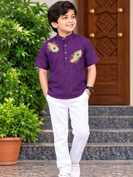 Refined Purple Kids Boys Jippa with Premium Soft Magic Cotton and Printed Design 