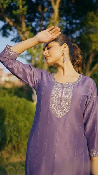 Refined Purple Latest Chinon Suit Set for Festive and Occasion Wear  Straight Cut Long Kurtis