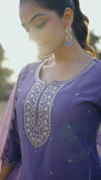 Refined Purple Latest Chinon Suit Set for Festive and Occasion Wear  Straight Cut Long Kurtis