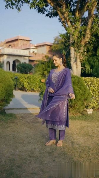 Refined Purple Latest Chinon Suit Set for Festive and Occasion Wear  Straight Cut Long Kurtis