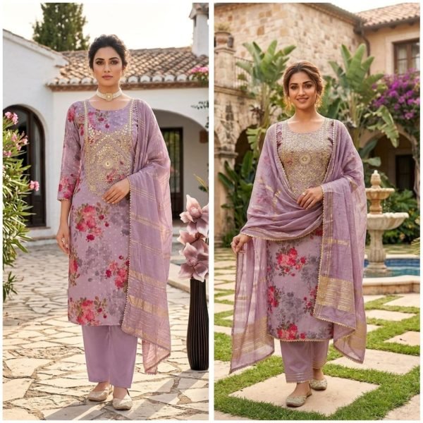 Refined Purple Modal Jacquard Suit Set with Printed Design and Embroidery Look Punjabi Dress Materials Wholesale