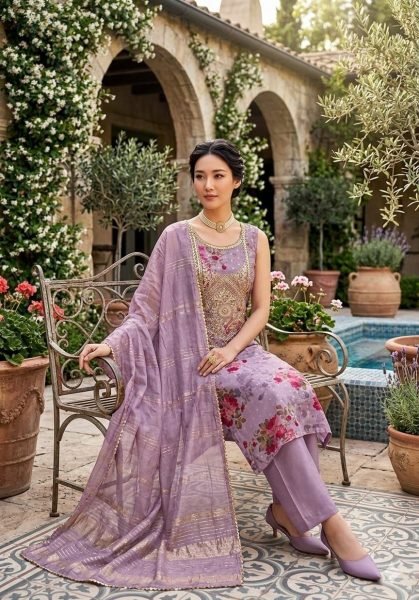 Refined Purple Modal Jacquard Suit Set with Printed Design and Embroidery Look Punjabi Dress Materials Wholesale