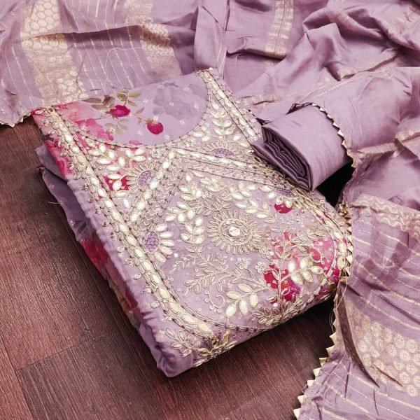 Refined Purple Modal Jacquard Suit Set with Printed Design and Embroidery Look Punjabi Dress Materials Wholesale