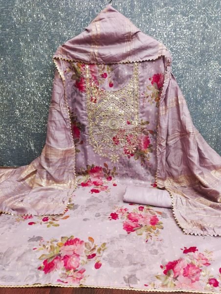 Refined Purple Modal Jacquard Suit Set with Printed Design and Embroidery Look Punjabi Dress Materials Wholesale