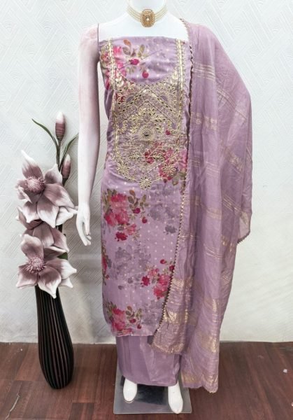 Refined Purple Modal Jacquard Suit Set with Printed Design and Embroidery Look Punjabi Dress Materials Wholesale