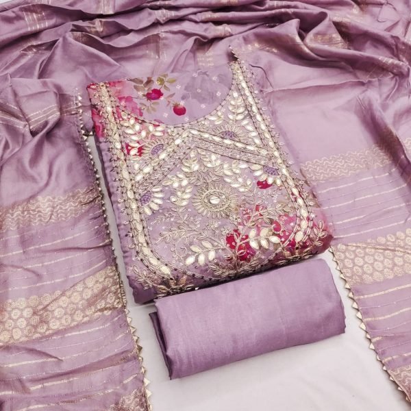 Refined Purple Modal Jacquard Suit Set with Printed Design and Embroidery Look Punjabi Dress Materials Wholesale