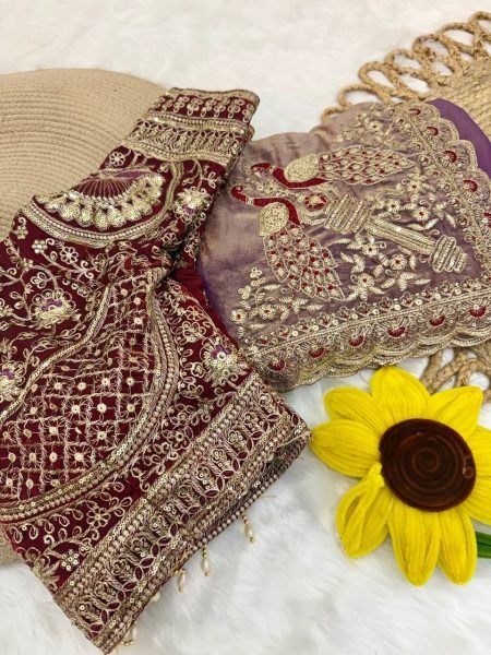 Refined Purple Space Satin Party Wear Saree with Heavy Embroidered Stitched Blouse Embroidery Sarees Wholesale
