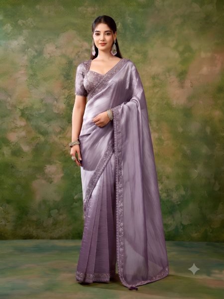 Refined Purple Tissue Organza Party Wear Saree with Designer Blouse at Manufacturer Rate Only Sarees 