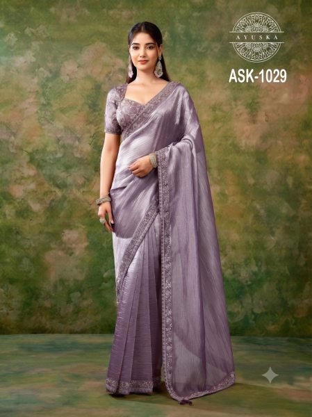 Refined Purple Tissue Organza Party Wear Saree with Designer Blouse at Manufacturer Rate Only Organza Sarees Wholesale
