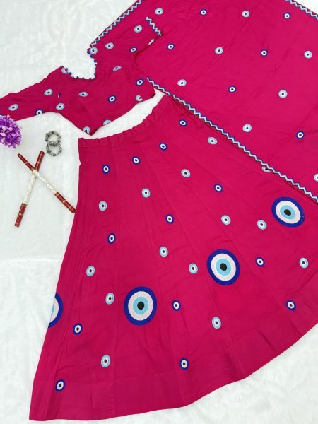 Refined Rani Pink Designer Pure Cotton Lehenga Choli Set with Heavy Thread Embroidery Navratri Lehnega Choli