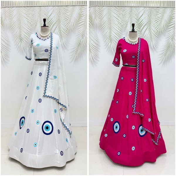Refined Rani Pink Designer Pure Cotton Lehenga Choli Set with Heavy Thread Embroidery Navratri Lehnega Choli