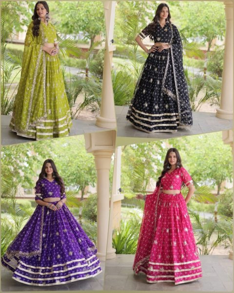 Refined Rani Pink Women's Navratri Lehenga Choli with Sequins and Gota Lace Work Navratri Lehnega Choli