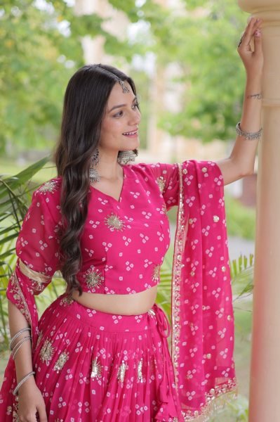 Refined Rani Pink Women's Navratri Lehenga Choli with Sequins and Gota Lace Work Navratri Lehnega Choli