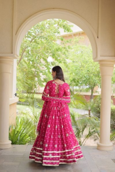 Refined Rani Pink Women's Navratri Lehenga Choli with Sequins and Gota Lace Work Navratri Lehnega Choli