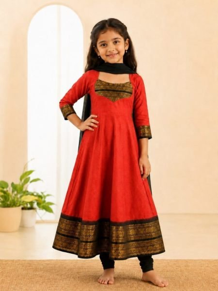 Refined Red Girls Ethnic Wear Anarkali Dress with Matching Dupatta at Manufacturer  Kurtis