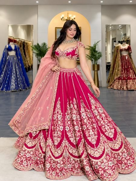 Refined Red Mul Chanderi Lehenga Choli with Thread Sequin and Cutwork at Wholesale Rate 
