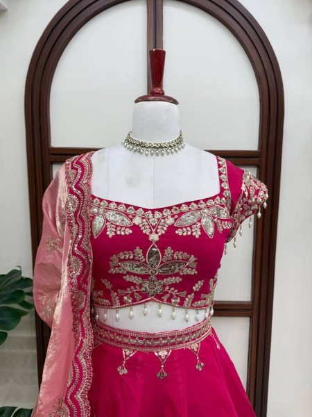 Refined Red Mul Chanderi Lehenga Choli with Thread Sequin and Cutwork at Wholesale Rate Designer Lehenga Choli