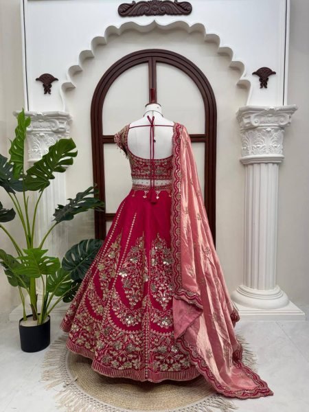 Refined Red Mul Chanderi Lehenga Choli with Thread Sequin and Cutwork at Wholesale Rate Designer Lehenga Choli