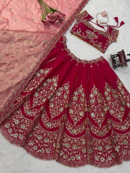 Refined Red Mul Chanderi Lehenga Choli with Thread Sequin and Cutwork at Wholesale Rate Designer Lehenga Choli