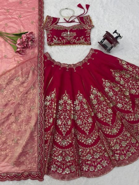 Refined Red Mul Chanderi Lehenga Choli with Thread Sequin and Cutwork at Wholesale Rate Designer Lehenga Choli