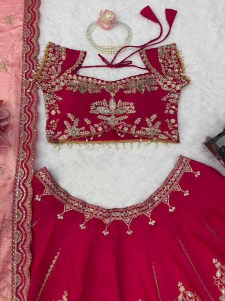 Refined Red Mul Chanderi Lehenga Choli with Thread Sequin and Cutwork at Wholesale Rate Designer Lehenga Choli