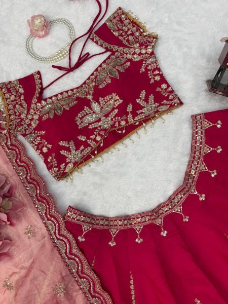 Refined Red Mul Chanderi Lehenga Choli with Thread Sequin and Cutwork at Wholesale Rate Designer Lehenga Choli