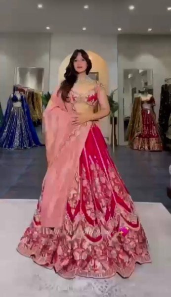 Refined Red Mul Chanderi Lehenga Choli with Thread Sequin and Cutwork at Wholesale Rate Designer Lehenga Choli