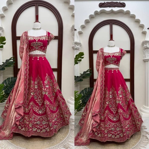 Refined Red Mul Chanderi Lehenga Choli with Thread Sequin and Cutwork at Wholesale Rate Designer Lehenga Choli