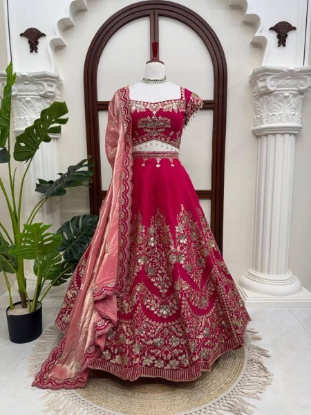 Refined Red Mul Chanderi Lehenga Choli with Thread Sequin and Cutwork at Wholesale Rate Designer Lehenga Choli