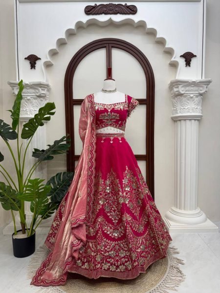 Refined Red Mul Chanderi Lehenga Choli with Thread Sequin and Cutwork at Wholesale Rate Designer Lehenga Choli