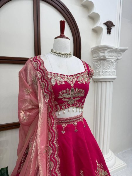 Refined Red Mul Chanderi Lehenga Choli with Thread Sequin and Cutwork at Wholesale Rate Designer Lehenga Choli