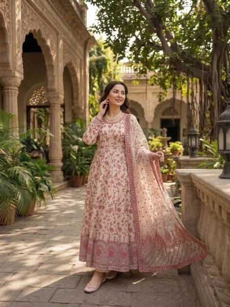 Refined Red Party Wear Anarkali Set with Stretchable Pant at Manufacturer Price Ready To Wear Collection