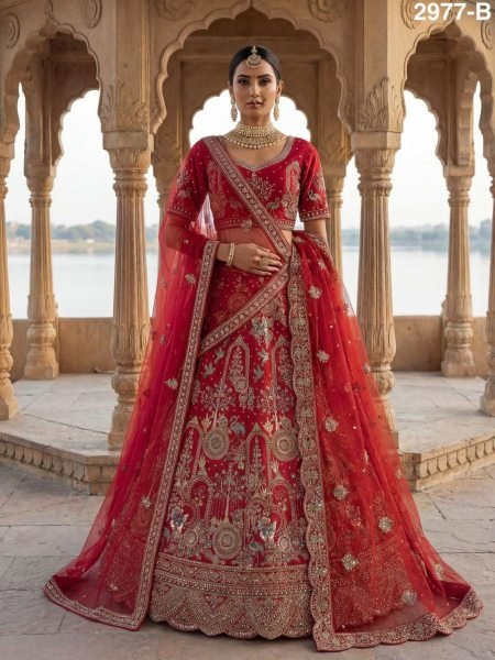 Refined Red Premium Wedding Lehenga with Double Dupatta for Bridal Collection  Lehenga
