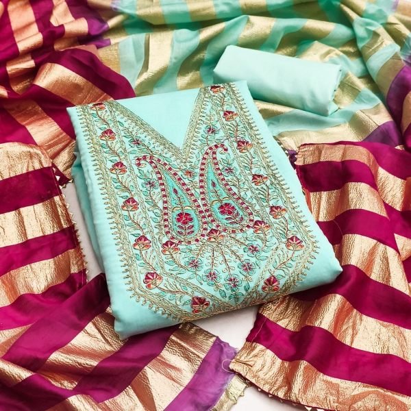Refined Sky Blue Party Wear Roman Silk Suit with Rich Cording Embroidery Design Punjabi Dress Materials Wholesale