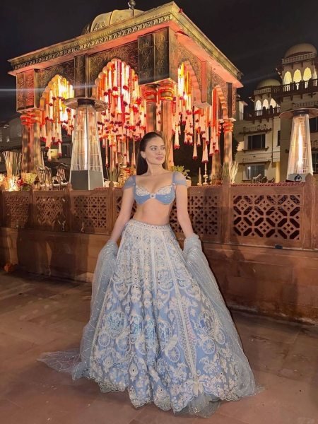 Refined Sky Blue Slub Silk Lehenga Choli with Rainbow Sequins Work for Wedding Wear  Lehenga