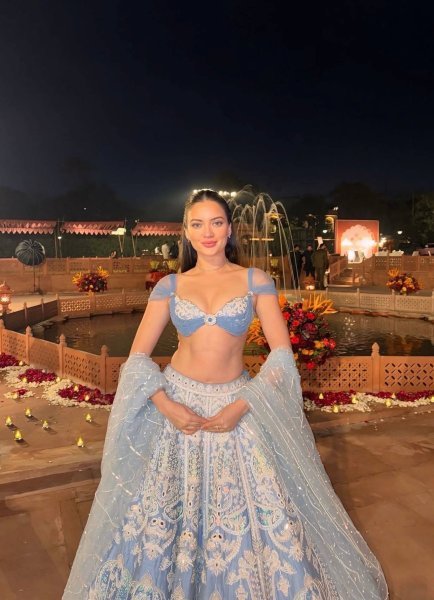 Refined Sky Blue Slub Silk Lehenga Choli with Rainbow Sequins Work for Wedding Wear Bollywood Lehenga Choli