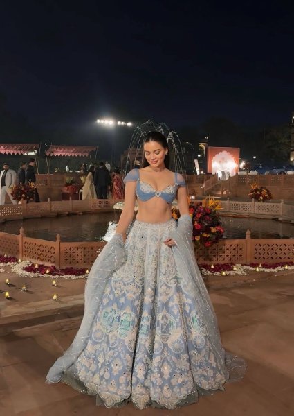 Refined Sky Blue Slub Silk Lehenga Choli with Rainbow Sequins Work for Wedding Wear Bollywood Lehenga Choli