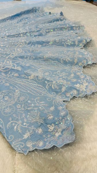 Refined Sky Blue Slub Silk Lehenga Choli with Rainbow Sequins Work for Wedding Wear Bollywood Lehenga Choli