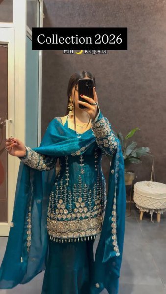Refined Teal Blue Traditional Ethnic Wear for Festive and Reception Wear Ready To Wear Collection