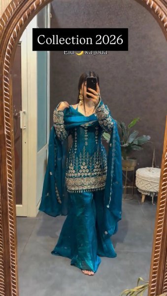 Refined Teal Blue Traditional Ethnic Wear for Festive and Reception Wear Ready To Wear Collection