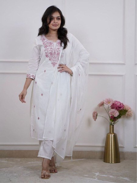 Refined Vertican Silk Embroidered Kurta Set with Dupatta for Ethnic Wear Embroidery Kurtis 