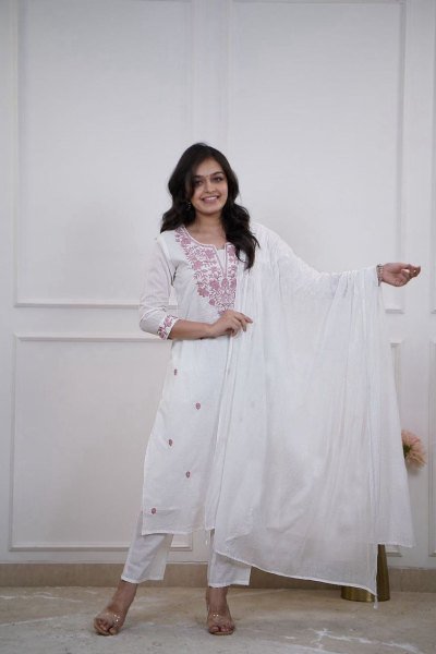 Refined Vertican Silk Embroidered Kurta Set with Dupatta for Ethnic Wear Embroidery Kurtis 