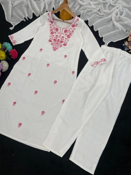 Refined Vertican Silk Embroidered Kurta Set with Dupatta for Ethnic Wear Embroidery Kurtis 