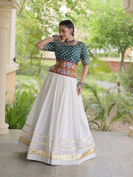Refined White Green Cora Cotton Lehenga with Attractive Gota Patti and Lace Work  Lehenga